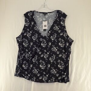 Violet & Roses Black White floral print sleeveless Women's blouses size 2X NWT